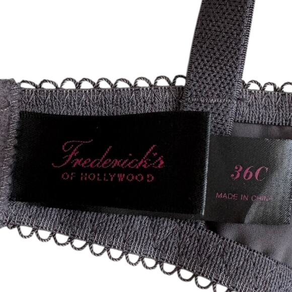 Frederick’s of Hollywood Gray Lace Underwire Bra 36C Rhinestone Heart Bling - Picture 4 of 6